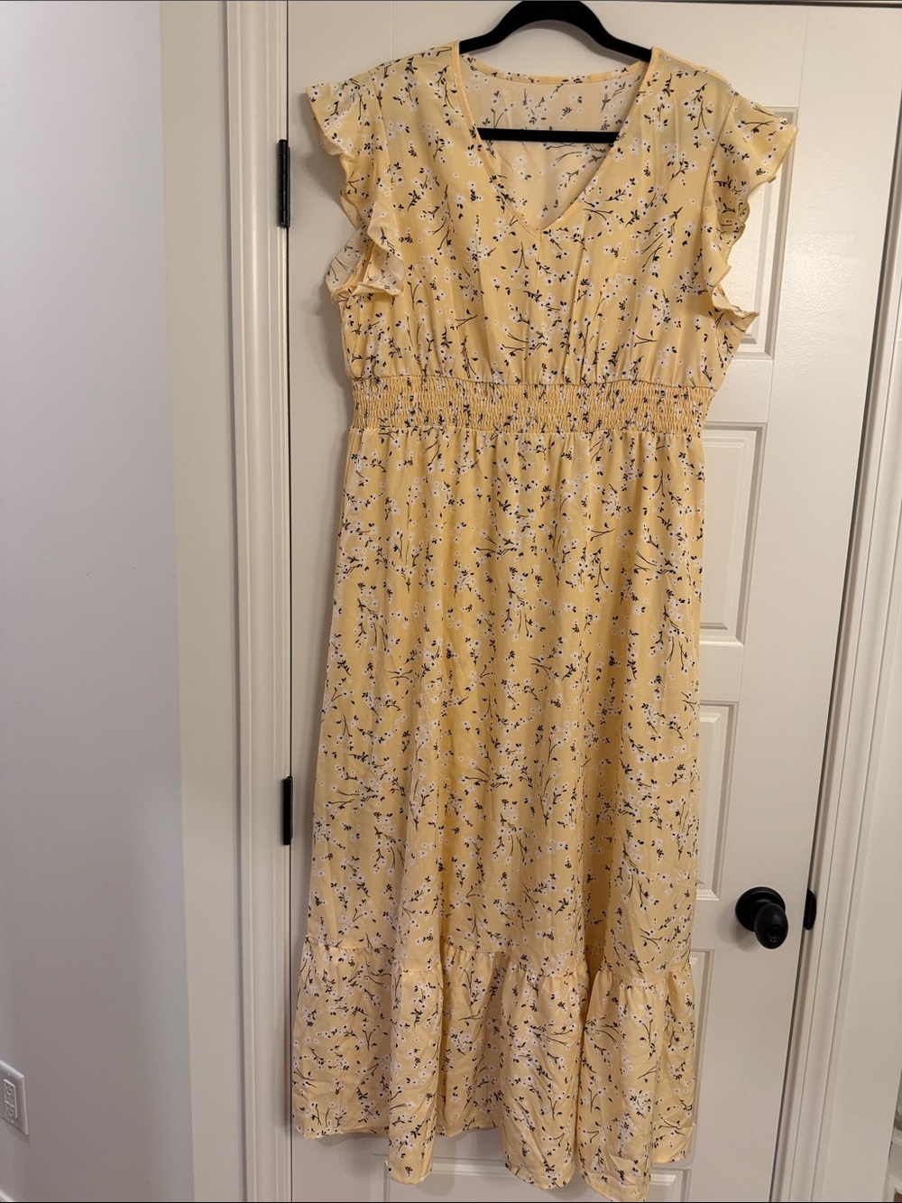 SHEIN Yellow Floral Maxi Dress with Ruffle Sleeves